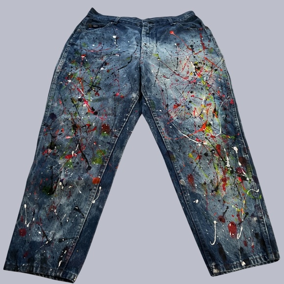 Hand Painted Vintage Jeans - Abstract Splatter Design - Picture 2 of 11